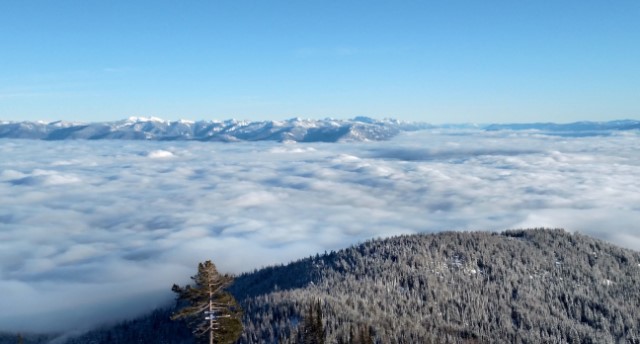 view from ski hill above the clouds